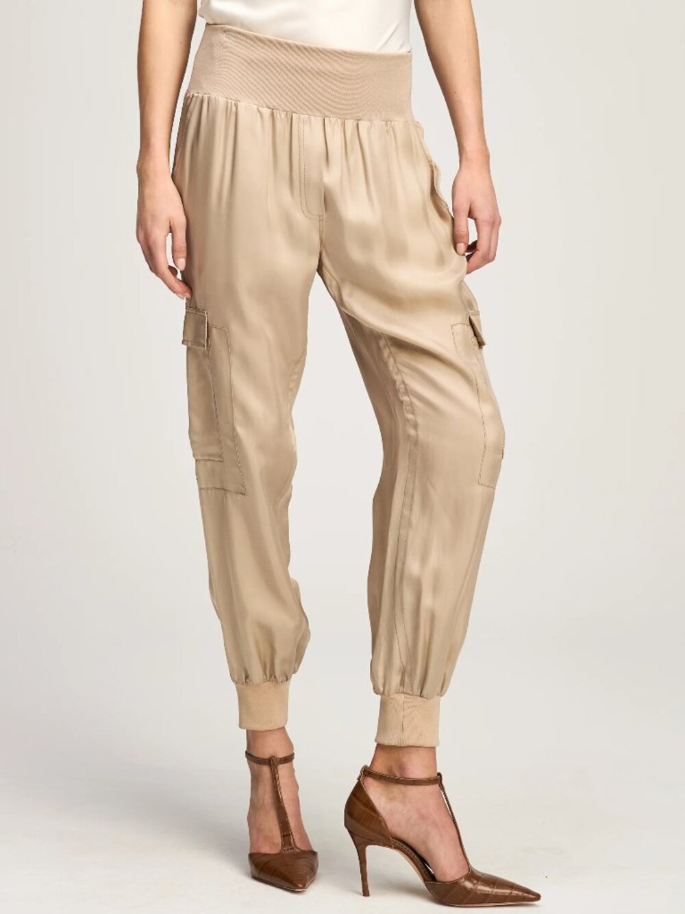 Cinq à Sept 'Giles' Satin-Twill Cargo Jogger Pants, Khaki